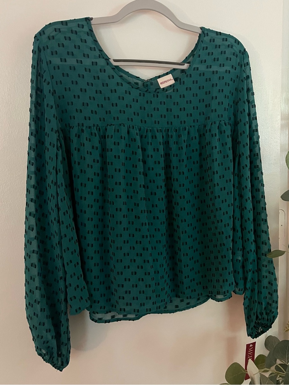 Mossimo Supply Co. Teal Blouse with Black Dot Texture